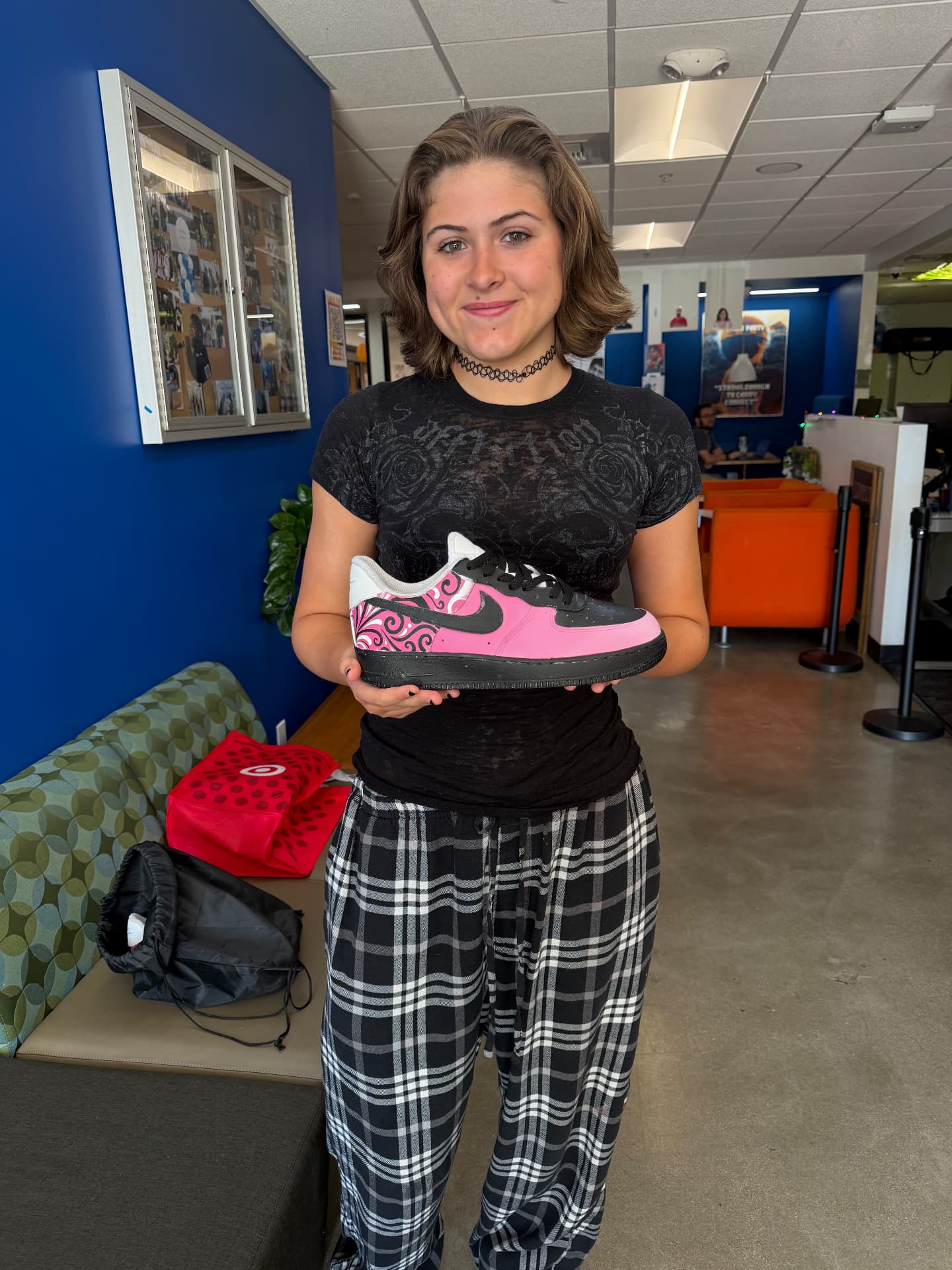 Hand-painted swirls on a pink Air Force 1
