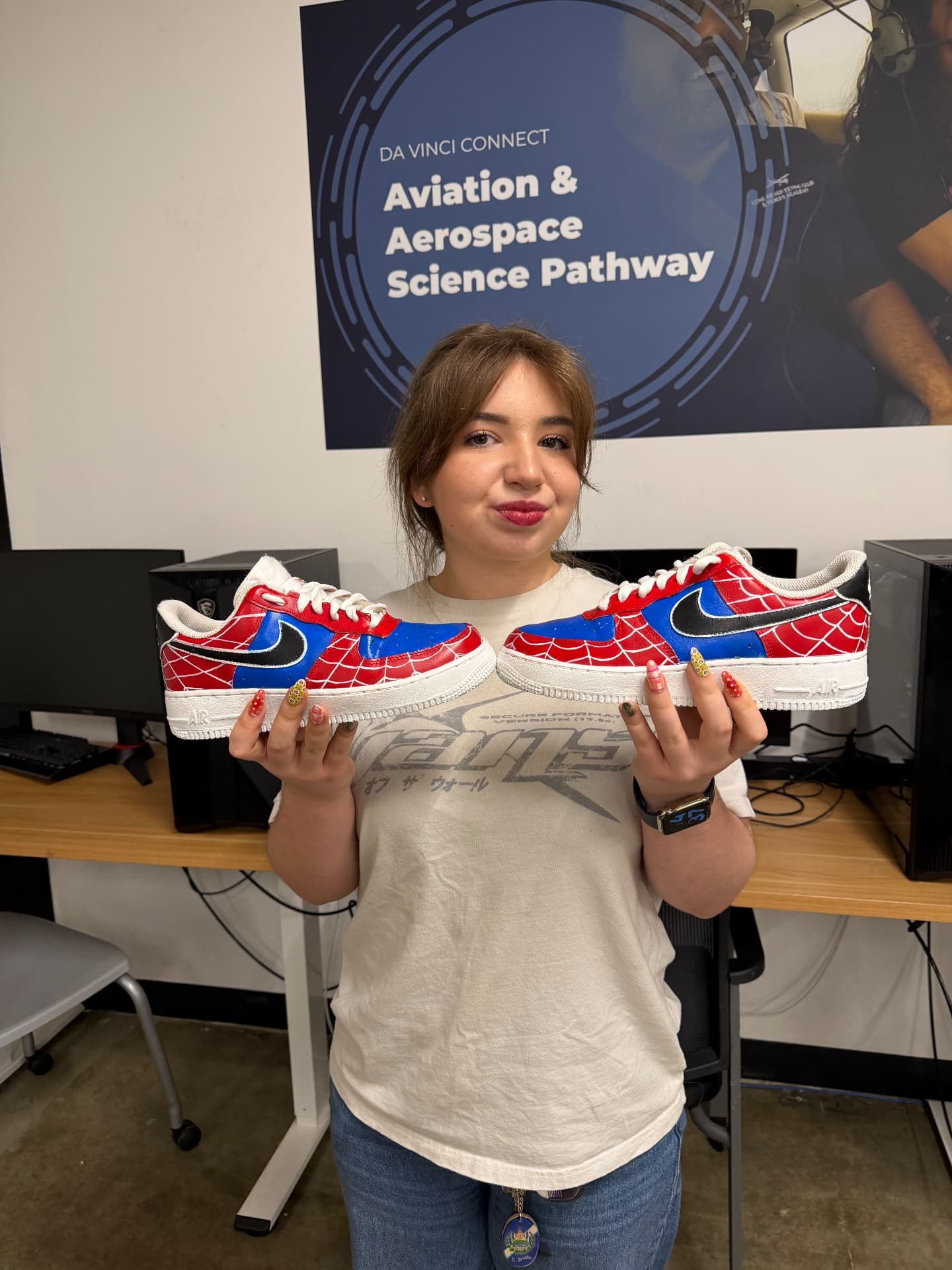 Spider-web customs painted in the Aviation & Aerospace pathway room